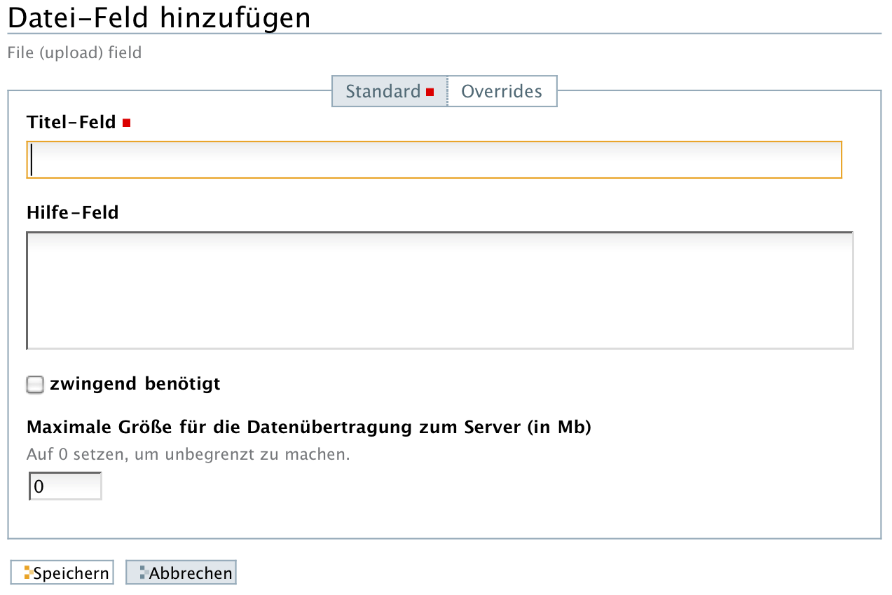 Hinzufügeformular für ein Datei-Feld